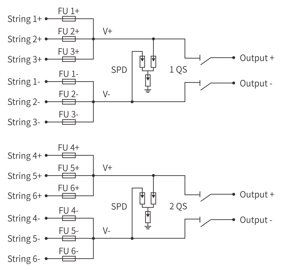 1000V DC Combiner Box 6 In 2 Out Isolator type